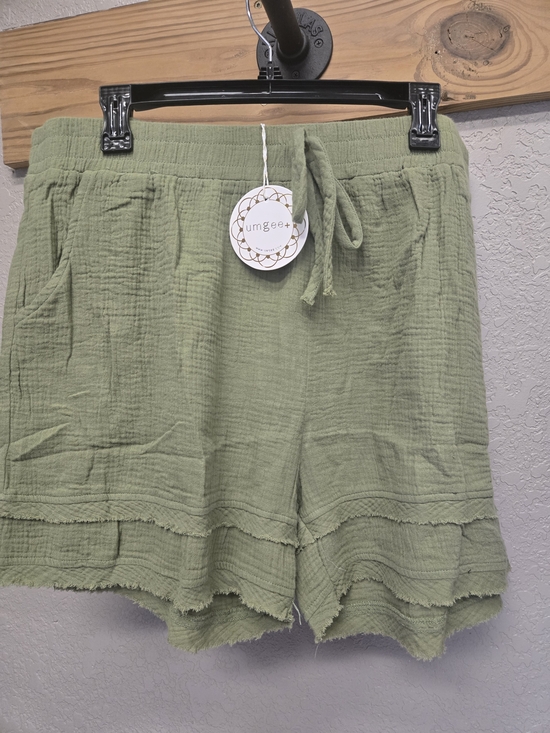 Umgee Pants - Umgee Sage Green Tiered Ruffle Gauze Shorts